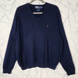 Polo Ralph Lauren Navy 100% Pima Cotton Knit V-Neck Sweater
